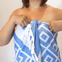 Chic Travel Towels: Blue & White Turkish Set | Absorbent & Lightweight | Hand & Body