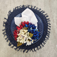 Charlo's Set of 4 Blue Navy Folk Sustainable Rustic Chic Round Placemats 16" x 16"-1