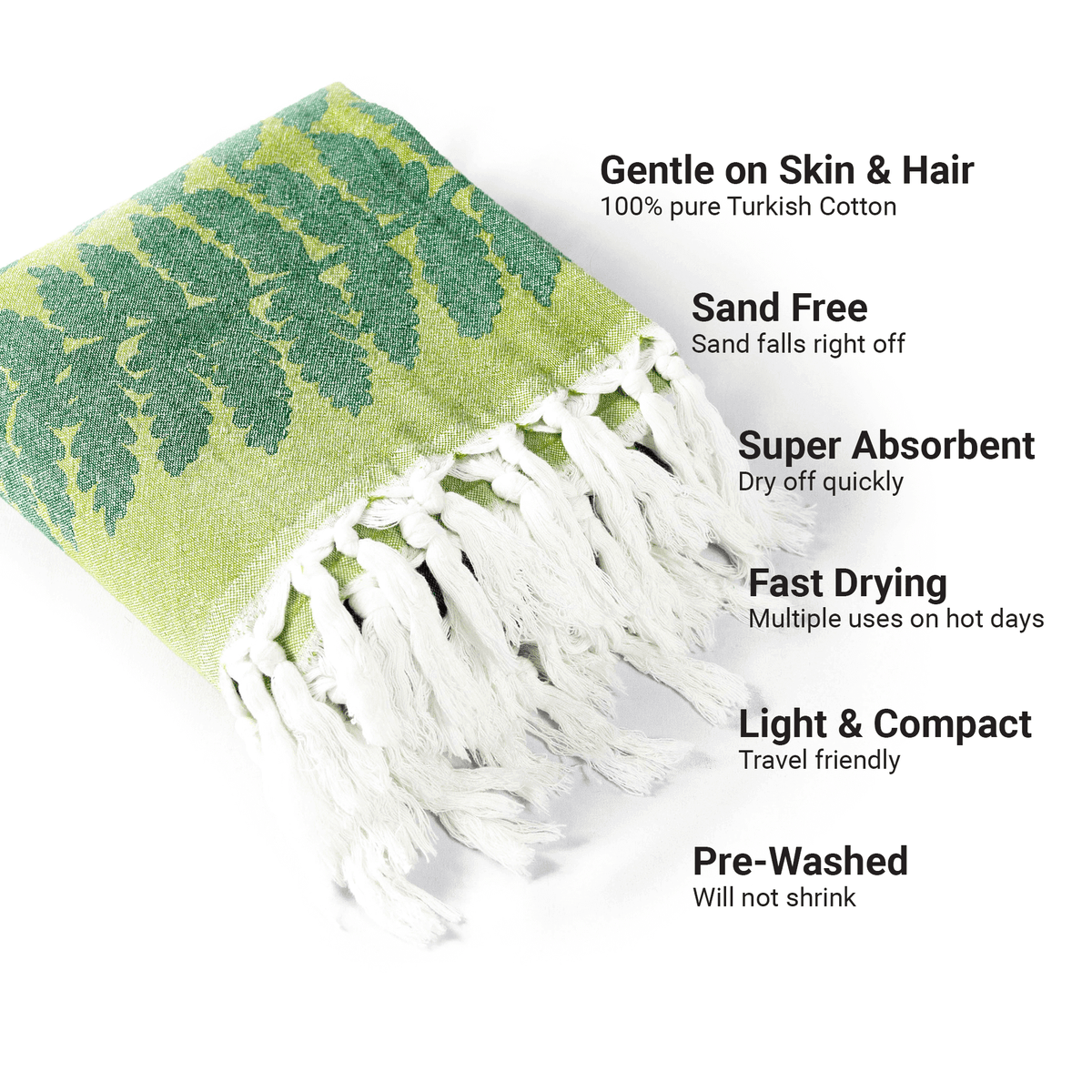 Softest Turkish Towel Single Set: Green | Quick-Dry Hand & Body