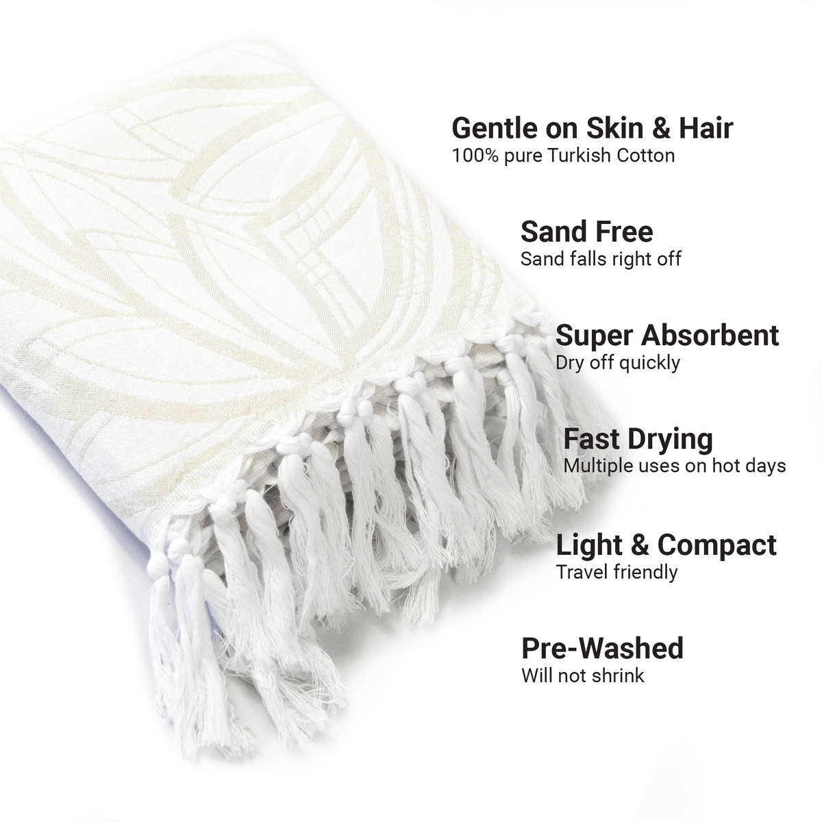 Chic Travel Towels: Oat + White Turkish Set | Absorbent & Lightweight | Hand & Body