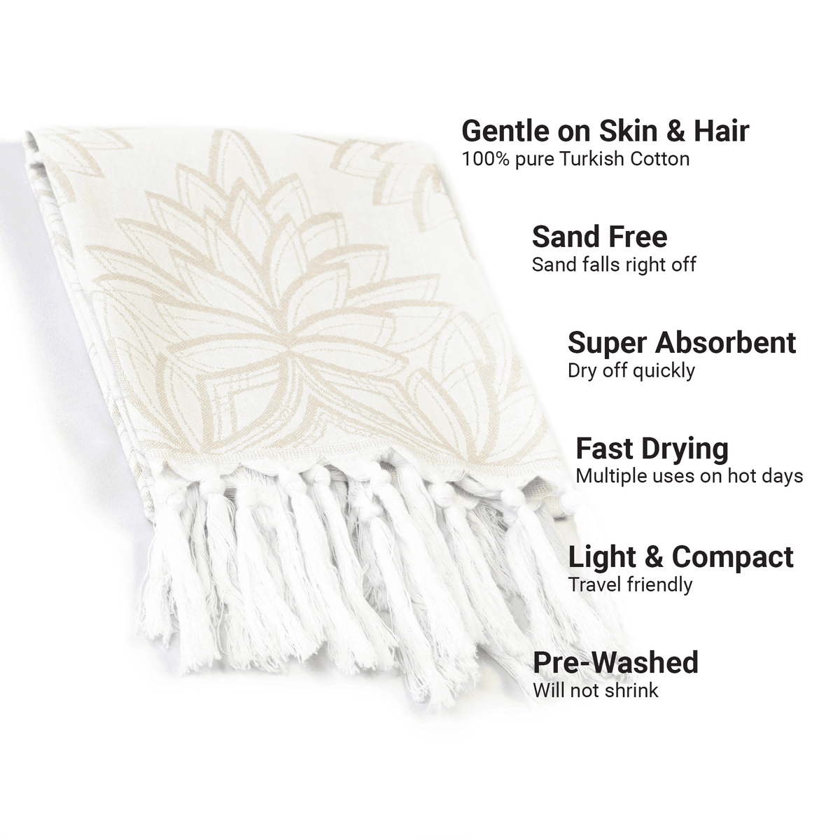 Canadian-Designed Oat + White Turkish Hand Towel | Spa-Soft, Quick-Dry