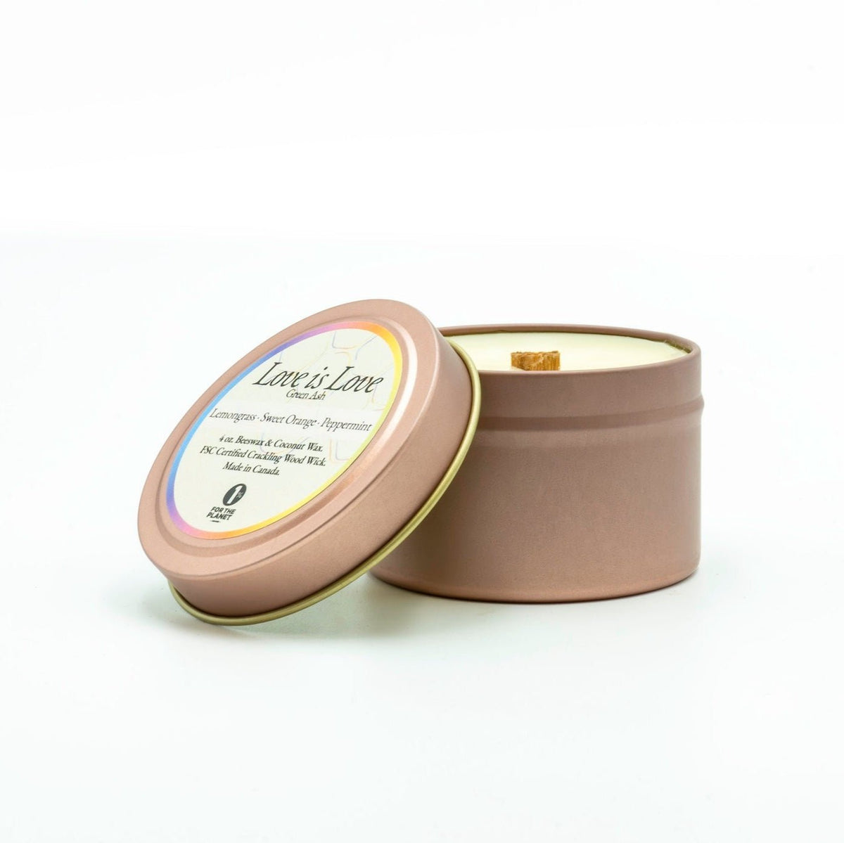 Love Is Love – 4 oz Rose Gold Travel Tin Candle | Lemongrass, Orange & Peppermint