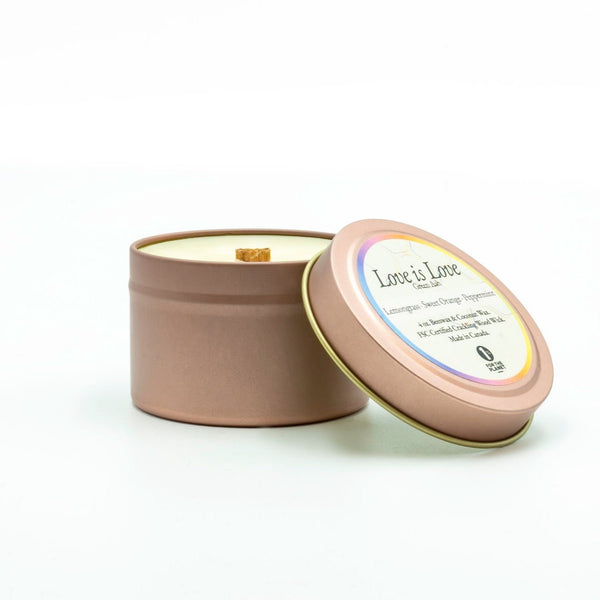 Love Is Love – 4 oz Rose Gold Travel Tin Candle | Lemongrass, Orange & Peppermint