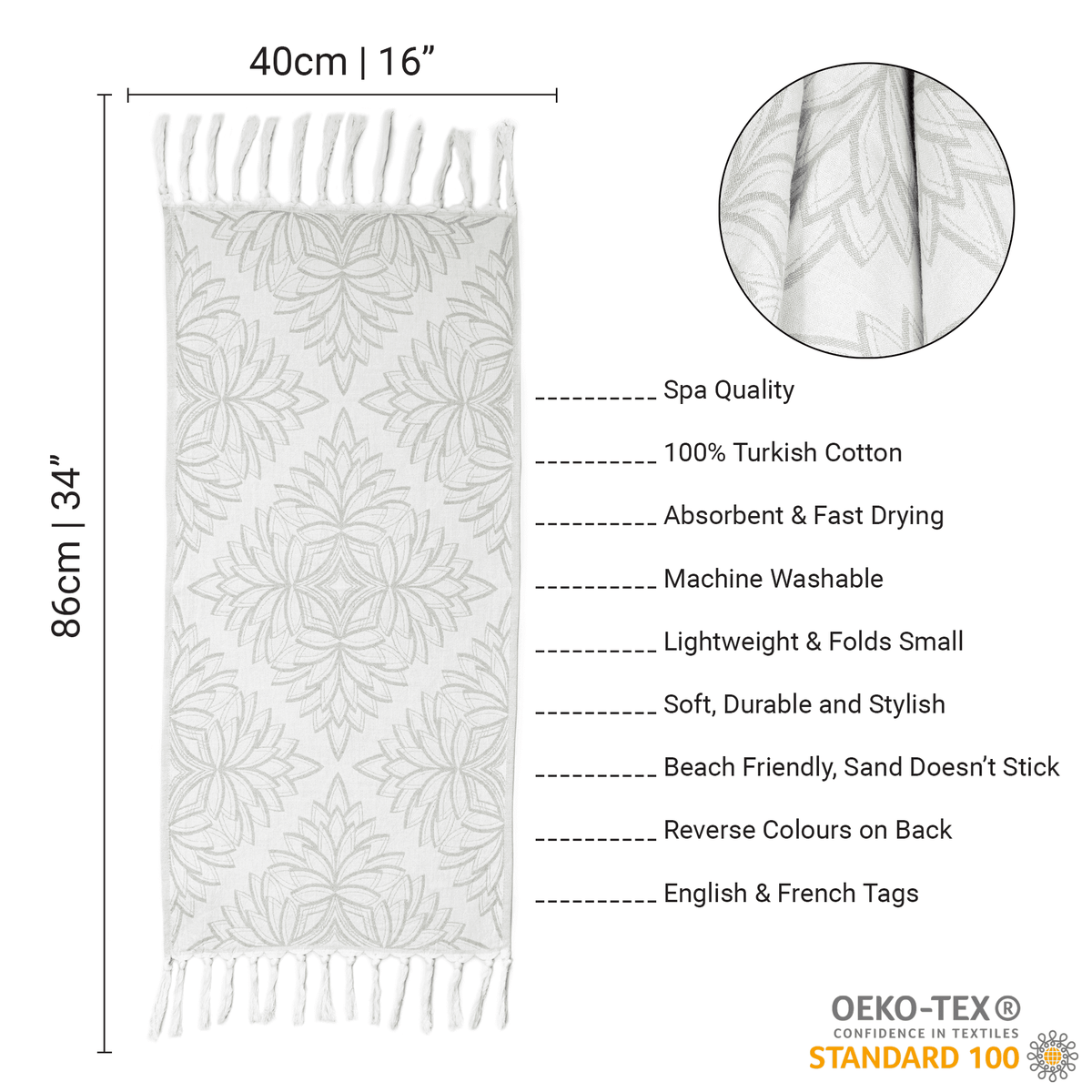 Luxe Grey & White Turkish Hand Towel