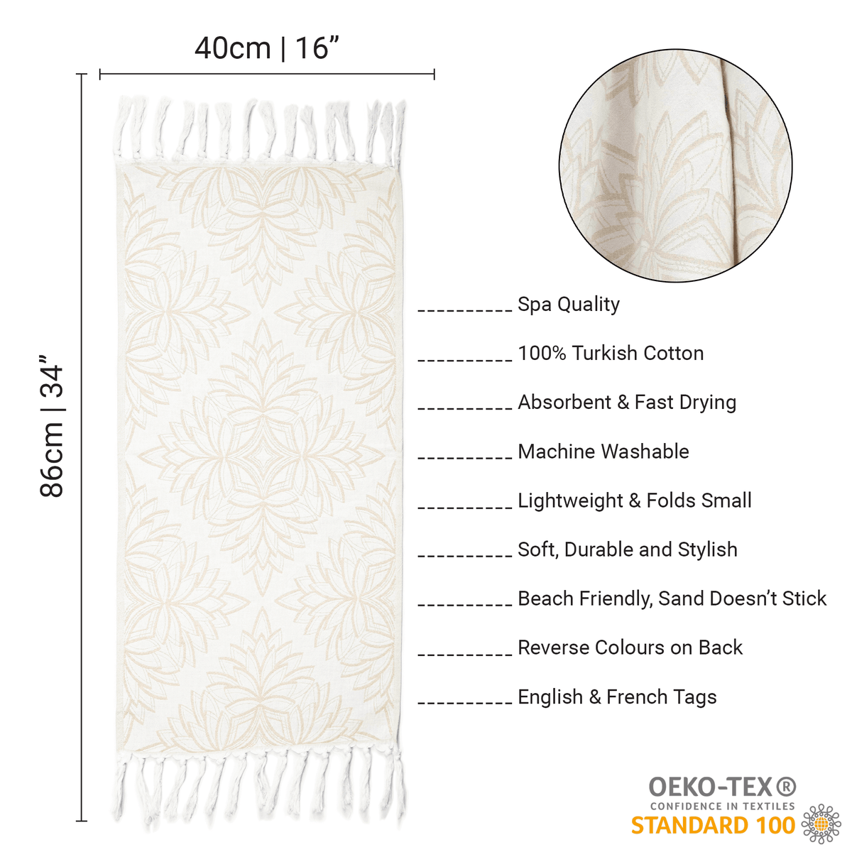 Canadian-Designed Oat + White Turkish Hand Towel | Spa-Soft, Quick-Dry