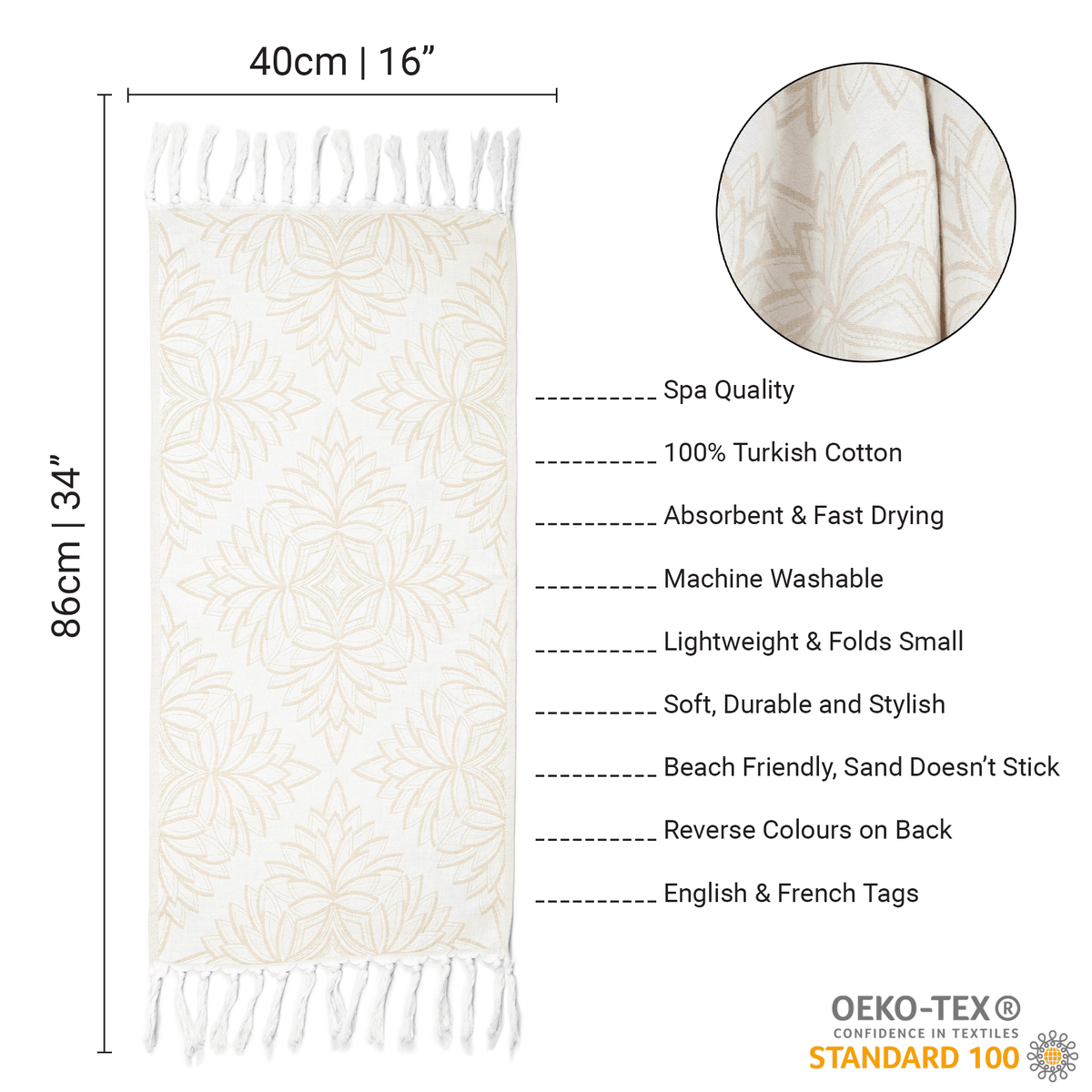 Chic Travel Towels: Oat + White Turkish Set | Absorbent & Lightweight | Hand & Body