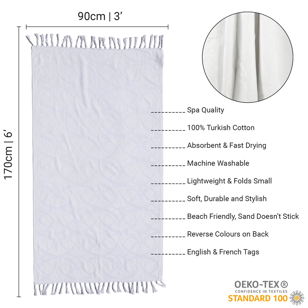 Luxe White Turkish Body Towel | Tight Weave, Soft & Durable | Absorbent & Quick-Dry