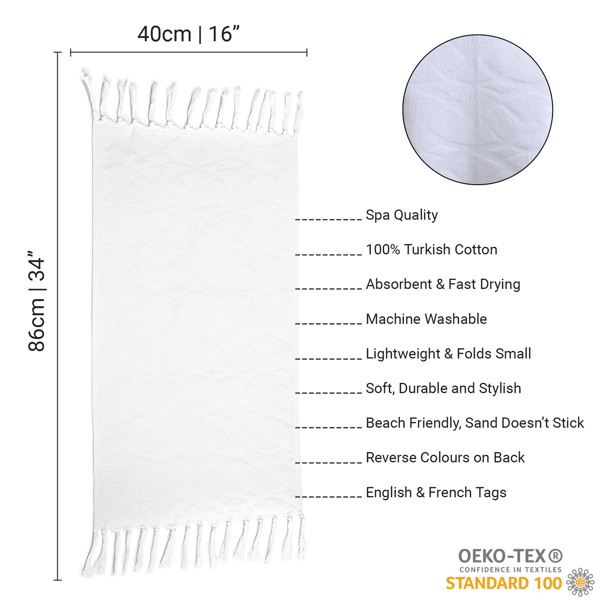 Canadian-Designed Turkish Hand Towel | White | Spa-Soft, Quick-Dry