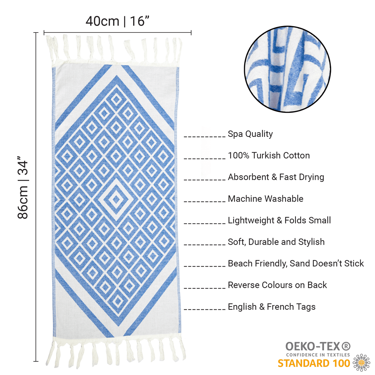 Chic Travel Towels: Blue & White Turkish Set | Absorbent & Lightweight | Hand & Body