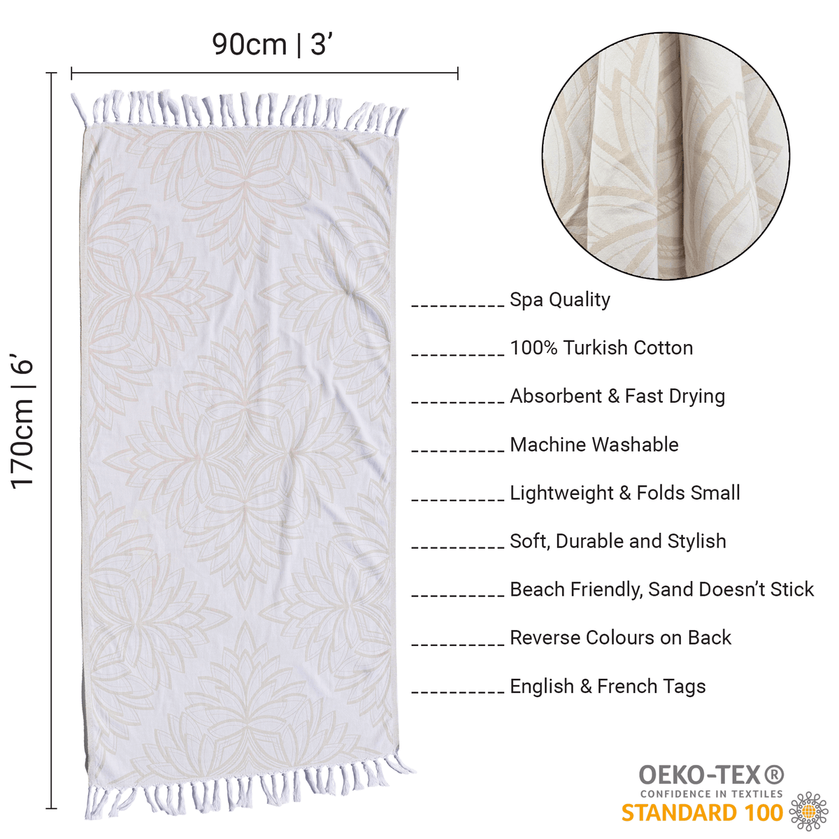 Chic Travel Towels: Oat + White Turkish Set | Absorbent & Lightweight | Hand & Body