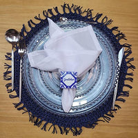 Charlo's Set of 4 Blue Navy Folk Sustainable Rustic Chic Round Placemats 16" x 16"-3