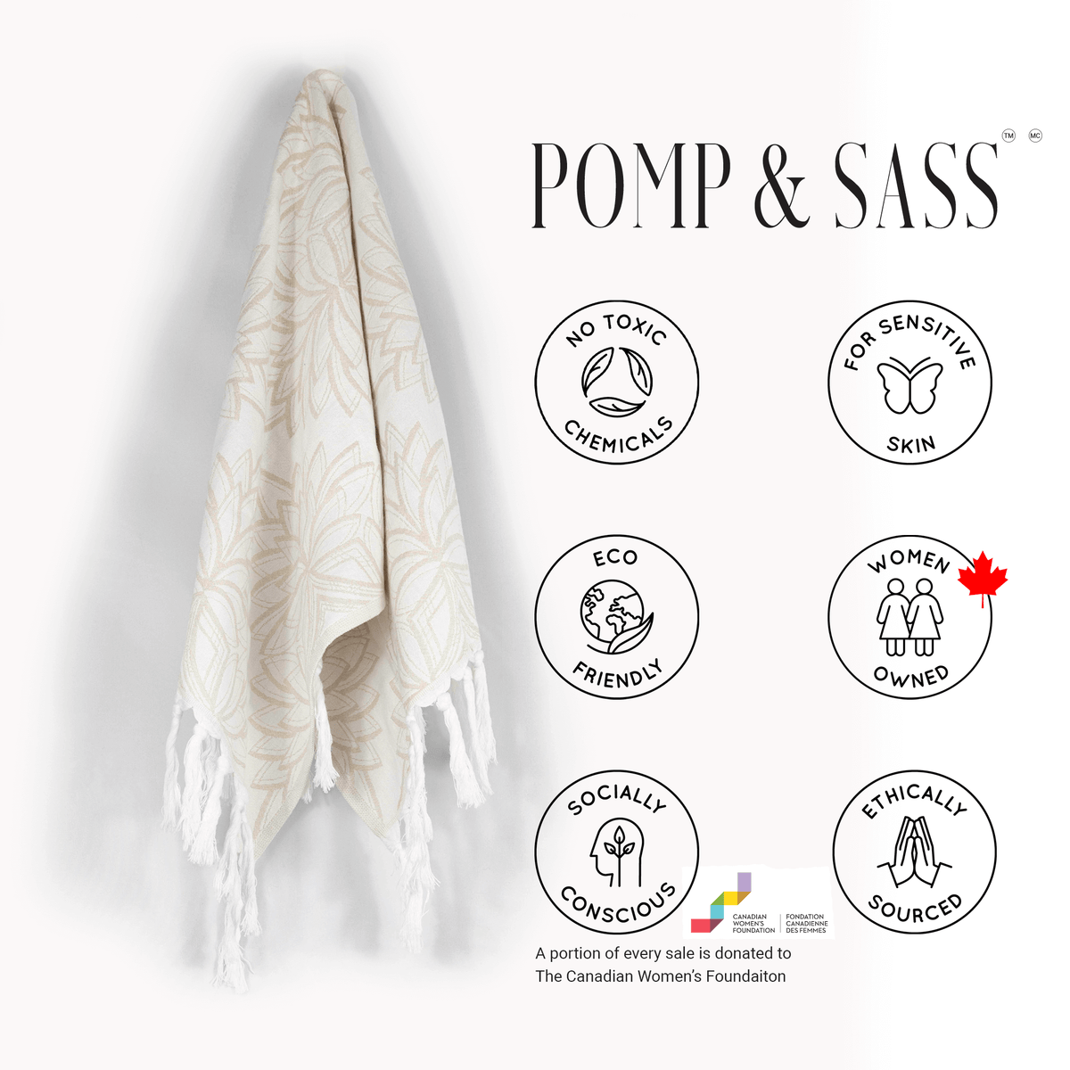 Canadian-Designed Oat + White Turkish Hand Towel | Spa-Soft, Quick-Dry