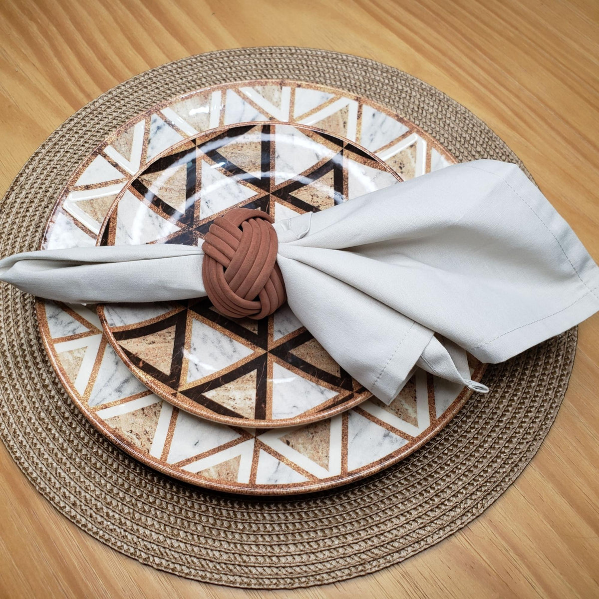 Maison Charlo | Set of 4 Woven Rustic Braided Napkin Rings by Charlo - Brown, yellow, pink for Mother's Day, Gift, Birthday-1