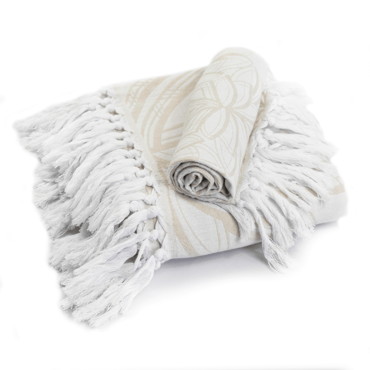 Chic Travel Towels: Oat + White Turkish Set | Absorbent & Lightweight | Hand & Body