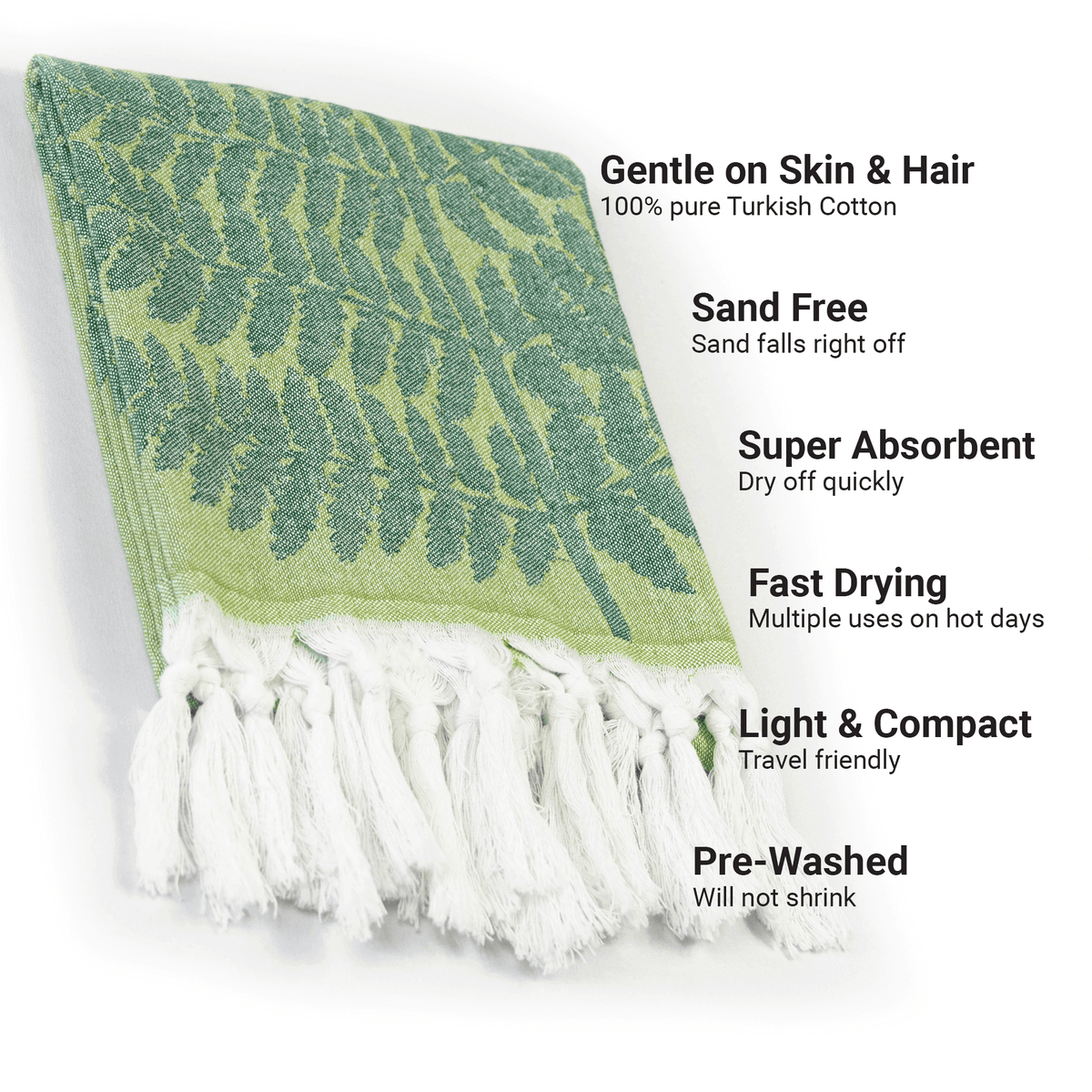 Luxe Green Turkish Hand Towel | Tight Weave, Soft & Durable