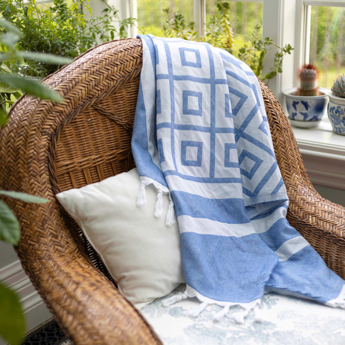 Chic Travel Towels: Blue & White Turkish Set | Absorbent & Lightweight | Hand & Body