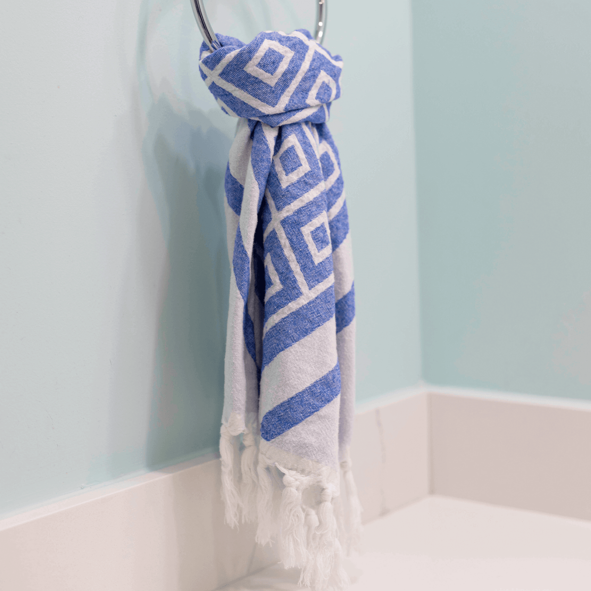 Chic Travel Towels: Blue & White Turkish Set | Absorbent & Lightweight | Hand & Body