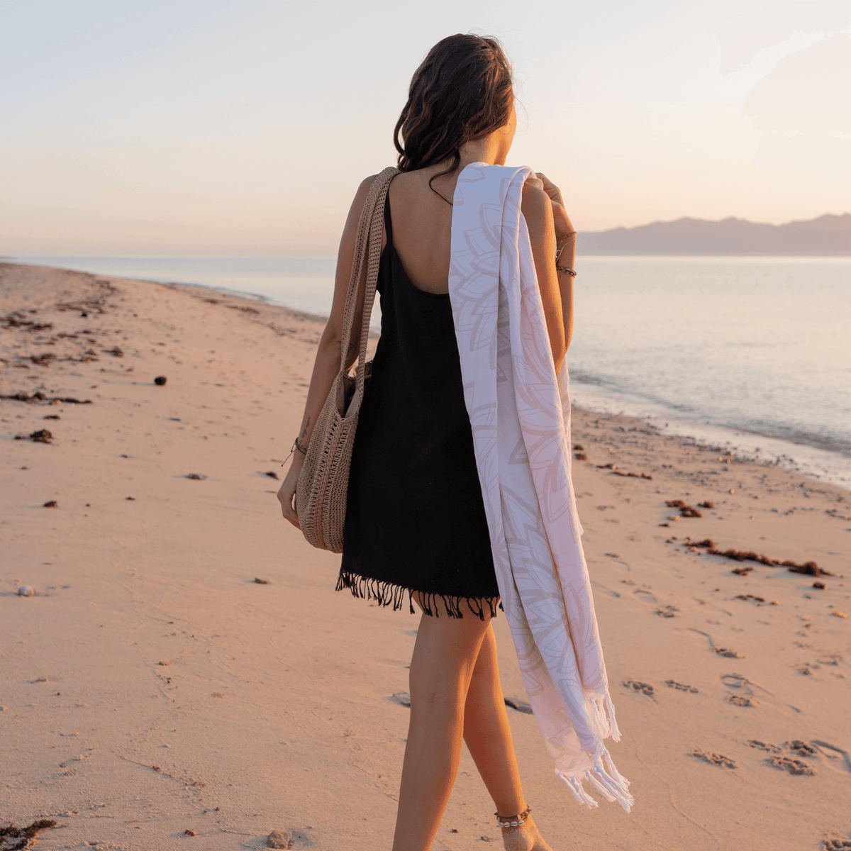 Chic Travel Towels: Oat + White Turkish Set | Absorbent & Lightweight | Hand & Body