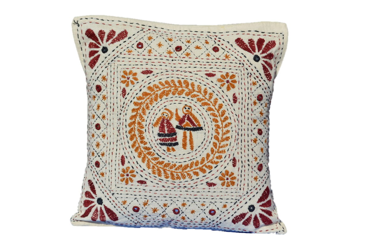 Hand Embroidered Artisanal Decorative Mirror Pillow-0