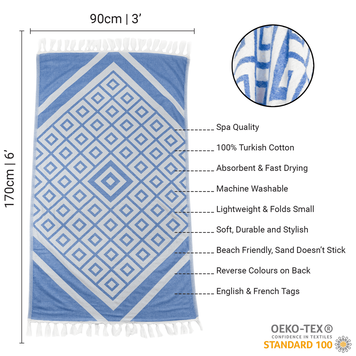 Blue & White Luxury Turkish Towel | Spa-Quality Body Towel