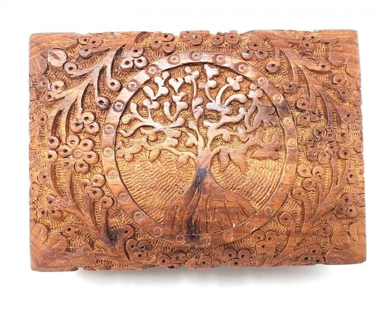 Tree of Life Hand Carved Wood Box 5"x7"-1