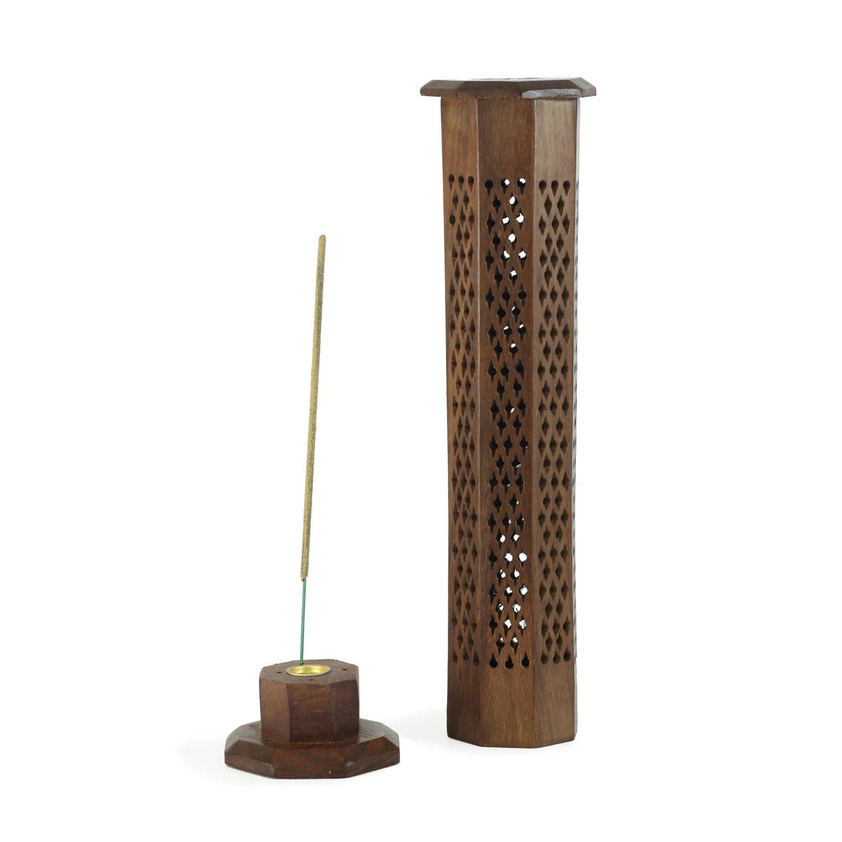 Wooden Decorative Handcarved Tower Incense Burner -12"-0