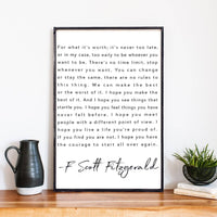 F. Scott Fitzgerald Wood Sign