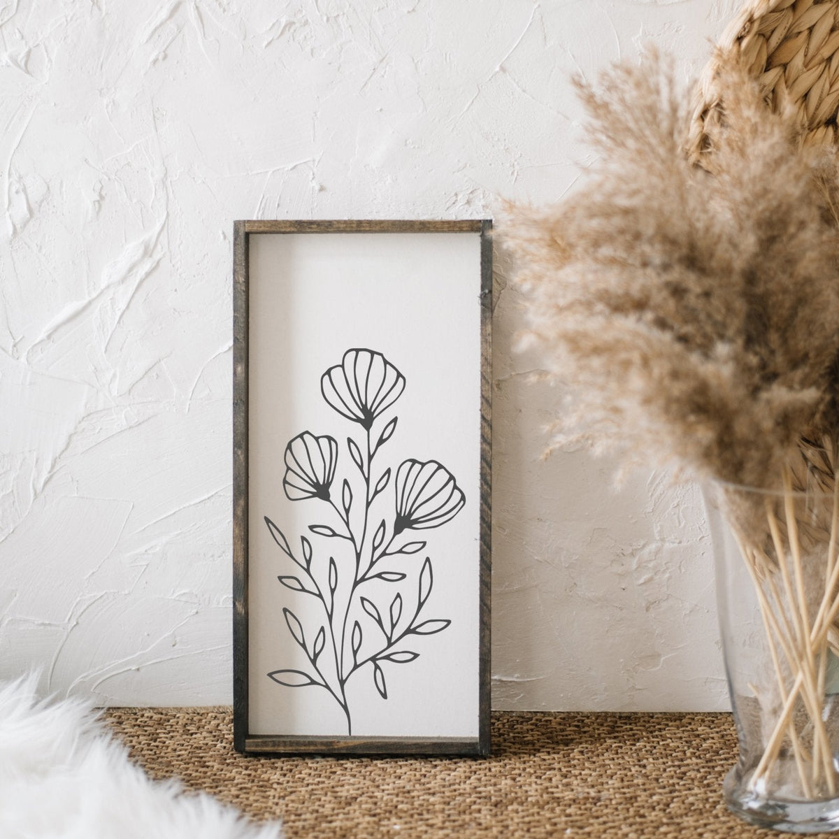 Panneau en bois représentant un bouquet de fleurs