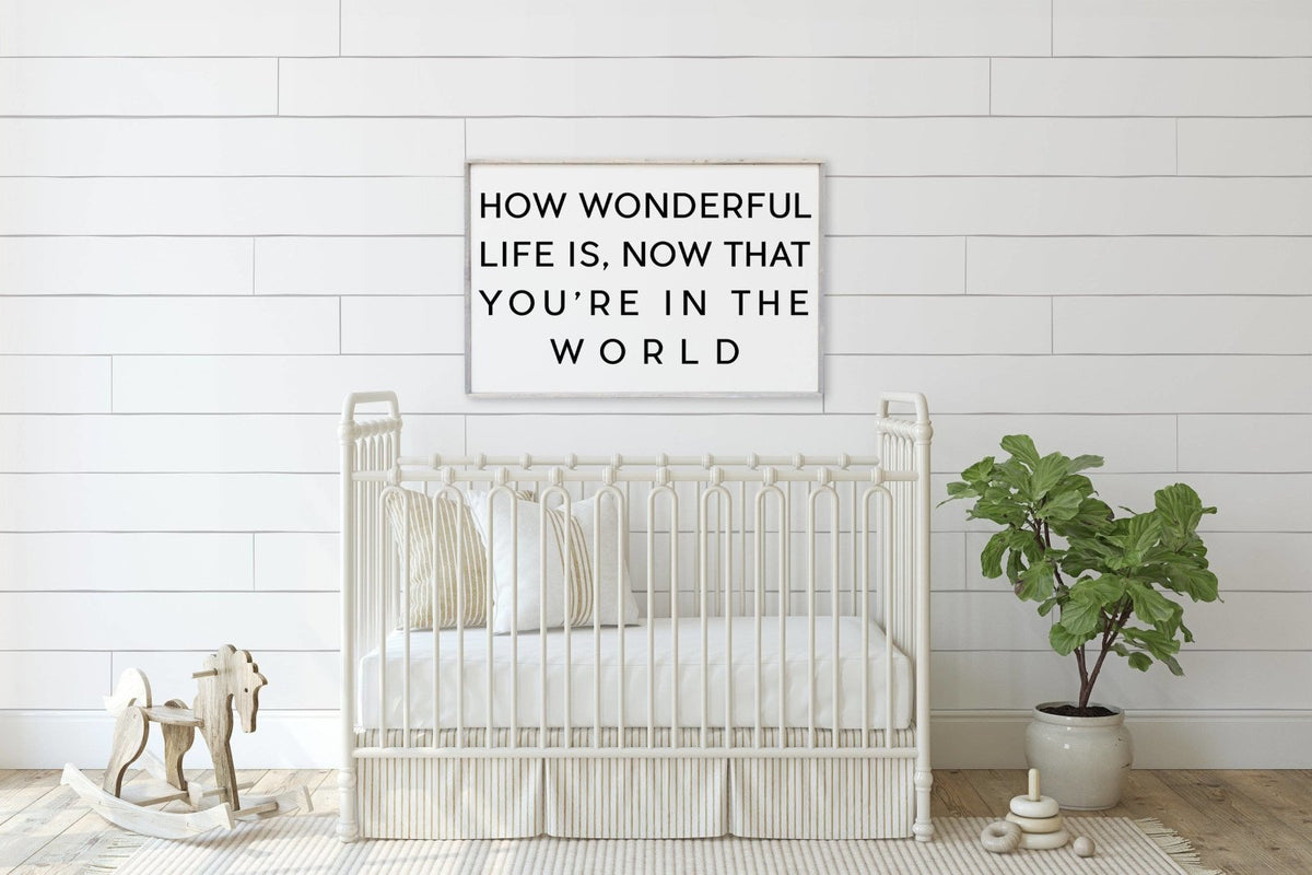 How Wonderful Life Is Now That You're in the World Wood Sign