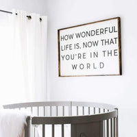 How Wonderful Life Is Now That You're in the World Wood Sign