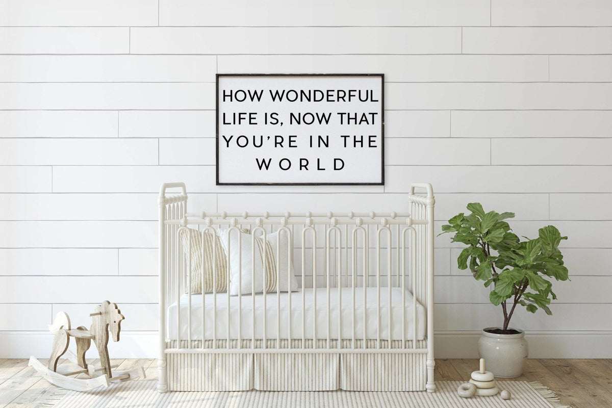 How Wonderful Life Is Now That You're in the World Wood Sign