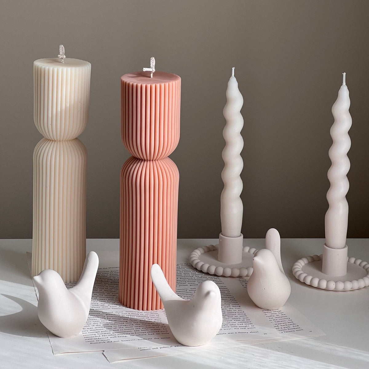 Ribbed Hourglass Pillar Candle-3